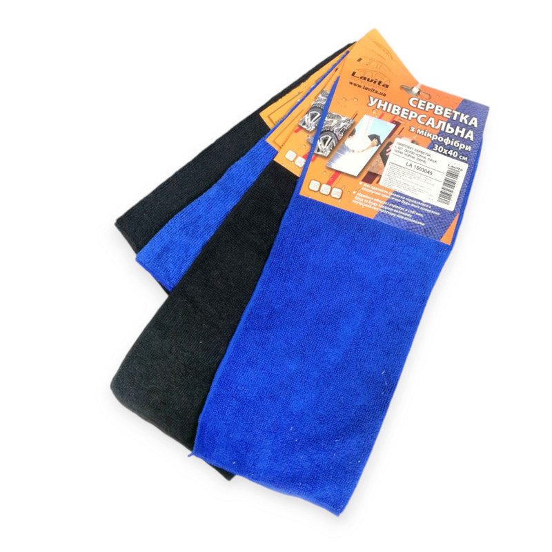Серветка універсальна асорті 4 шт (2 х 30х30)+(2 х 30х40) синя, чорна мікрофібра Мукачево - фото 1