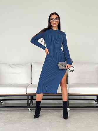 Женское романтическое вязаное платье в длине меди двойная вязка акрил+шерсть Джинс Одесса