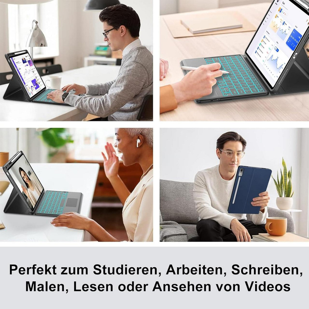 Чохол із знімною Bluetooth клавіатурою та трекпадом для Lenovo Idea Tab Pro 12.7 2025 темно-синій з 7-колірним LED Київ - фото 4