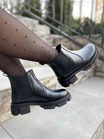 Жіночі черевики з натуральної шкіри весняні демісезонні чорні р. 38-40 (4348) / Шкіряні черевик Коломыя
