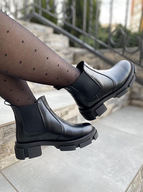 Жіночі черевики з натуральної шкіри весняні демісезонні чорні р. 38-40 (4348) / Шкіряні черевик Коломыя - изображение 5