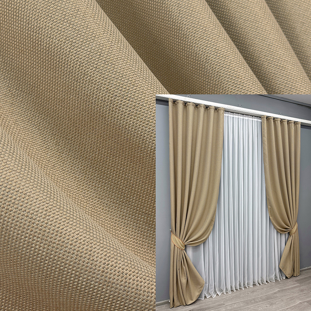 Комплект готовых штор VR-Textil Лен-блэкаут Лен Мешковина № 292ш Бежевый 150х270см 2 шт (30-042) Киев - изображение 1