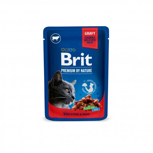 Вологий корм Brit Premium Cat Pouch для котів, з тушкованою яловичиною та горошком, 100 г Київ - фото 1