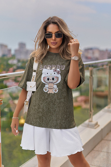 Модна футболка тай-дай Labubu "Kitty" (Туреччина) | Батал Київ - фото 9