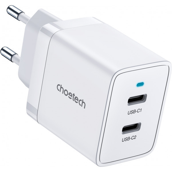 Зарядний пристрій 2хUSB-C 40W PD QC3.0 Q5006 білий Choetech (Q5006-EU-WH) Київ - фото 2