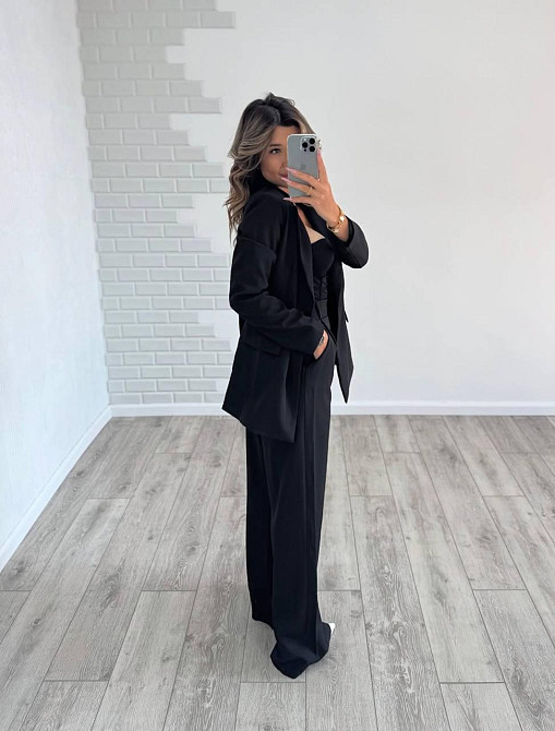 Женский стильный классический костюм двойка, костюмка Черный, 46/48 Одесса - изображение 3