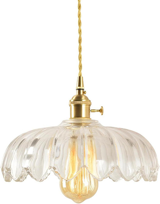 Подвесной светильник люстра 25см стеклянный абажур лотос в винтажном стиле с латунным патроном E27, прозрачный Киев - изображение 1