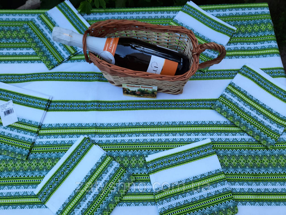 Вишита салатова скатертина на білому Київ - фото 7