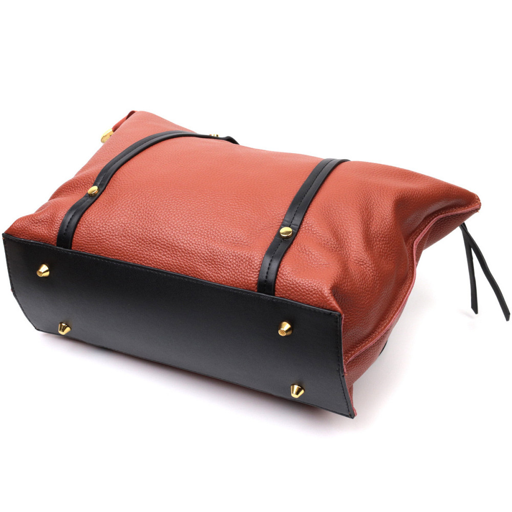 Містка двокольорова сумка жіноча з натуральної шкіри Vintage 22301 Коричнева Київ - фото 5