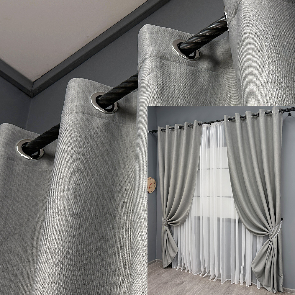 Комплект штор на люверсах VR-Textil Блекаут двосторонній Scandi № 1900ш Сірий 150х250 см 2 шт (37-0303) Київ - фото 1