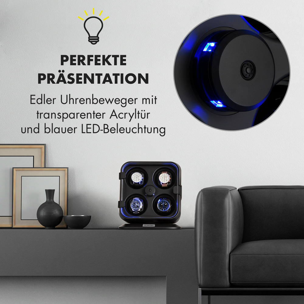 Clover Watch Winder 4 Годинники 3 обертання 4 швидкості LED Чорний (Німеччина, читати опис) Рівне - фото 5