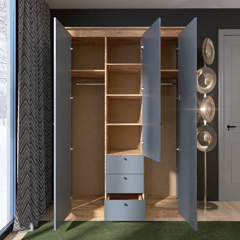 Шкаф трехдверный Эверест Нордик-1400 Графит + Дуб крафт золотой (DTM-5538) Днепр - изображение 5