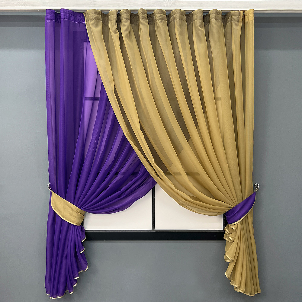 Кухонні шторки VR-Textil № 060к "Дует" з підв'язками фіолетовий з темно-бежевим 330х170 см (50-234) Київ - фото 6