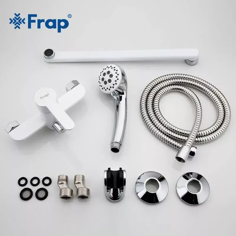 Змішувач для ванни з душовим гарнітуром Frap F2241 білий/хром Київ - фото 7