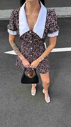 Жіноча романтична мінісукня-комбінезон з білим коміром софт Чорний, 42/44 Одеса