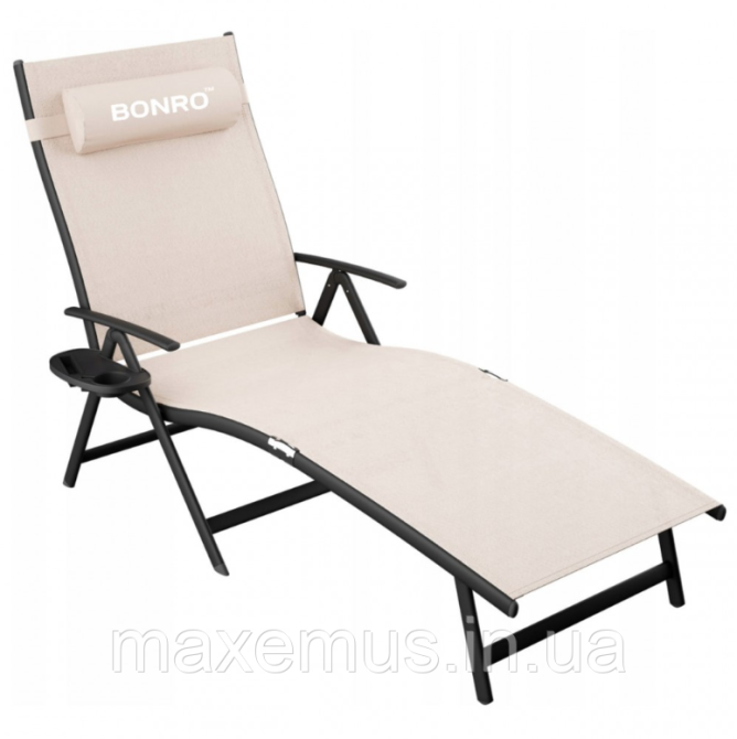 Шезлонг лежак раскладной Bonro BG 0 0 8 садовый с алюминиевой рамой и подстаканником бежевый Мостиска - изображение 2
