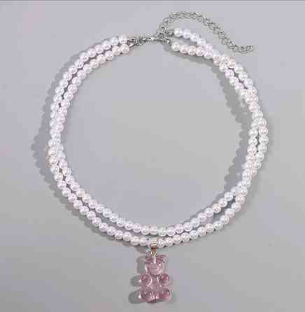 Ожерелье с мармеладным мишкой 37 см бело-розовый Киев