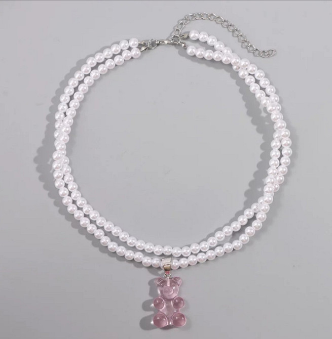Ожерелье с мармеладным мишкой 37 см бело-розовый Киев - изображение 1