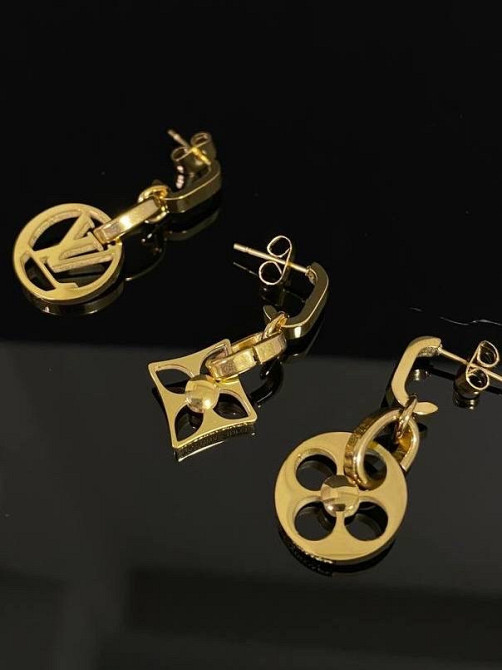 Підвісні сережки Louis Vuitton позолота 18К Одеса - фото 1