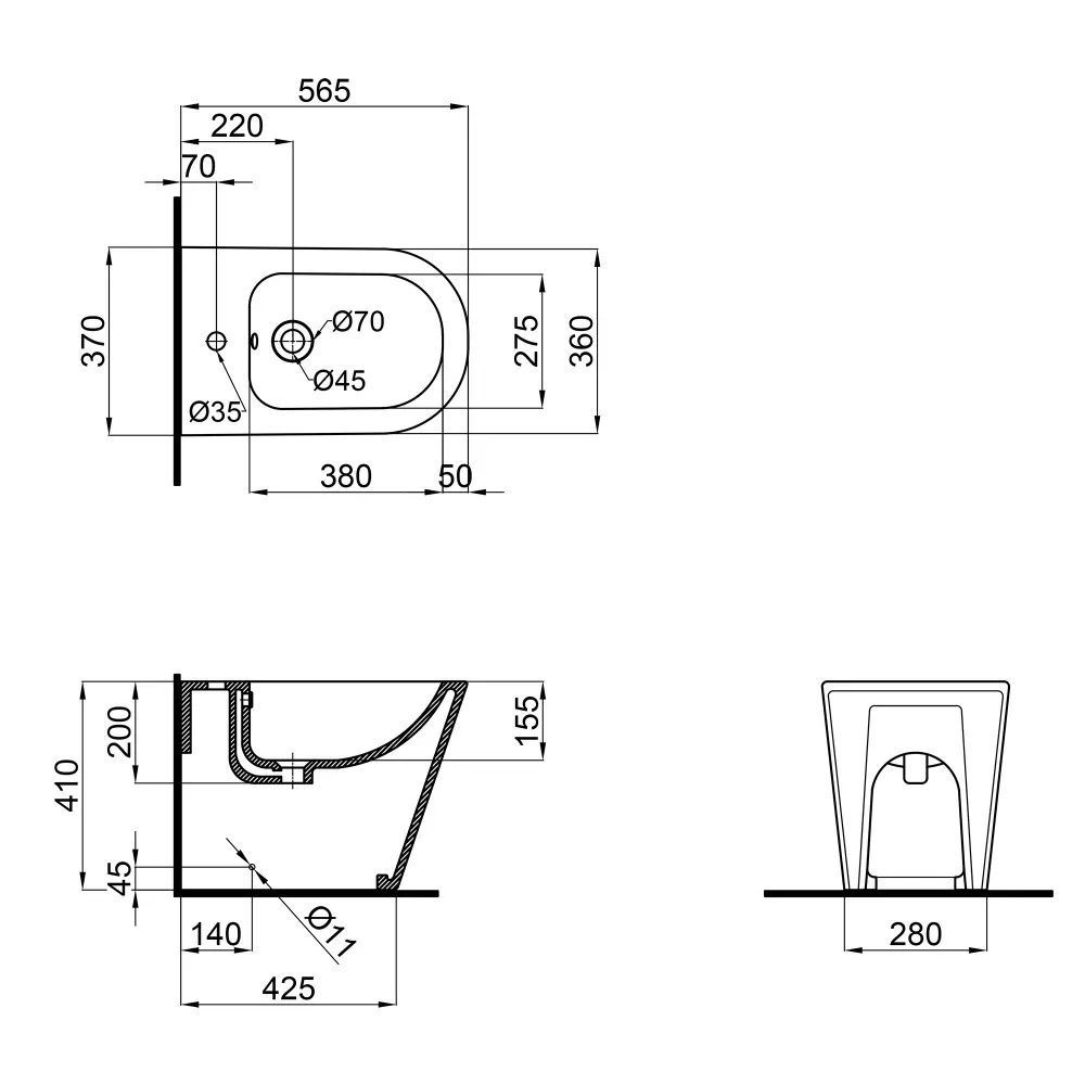 Биде напольное Qtap Swan 560х360х410 White QT15443378W Киев - изображение 2