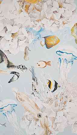 Шпалери флізелінові еко Rasch Kids World 0.53х10 дитячі море риби черепахи медузи корали равлика на блакитному Київ