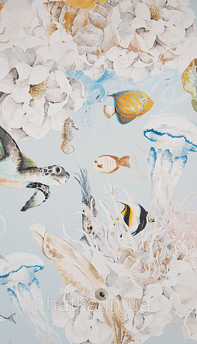 Шпалери флізелінові еко Rasch Kids World 0.53х10 дитячі море риби черепахи медузи корали равлика на блакитному Київ - фото 2