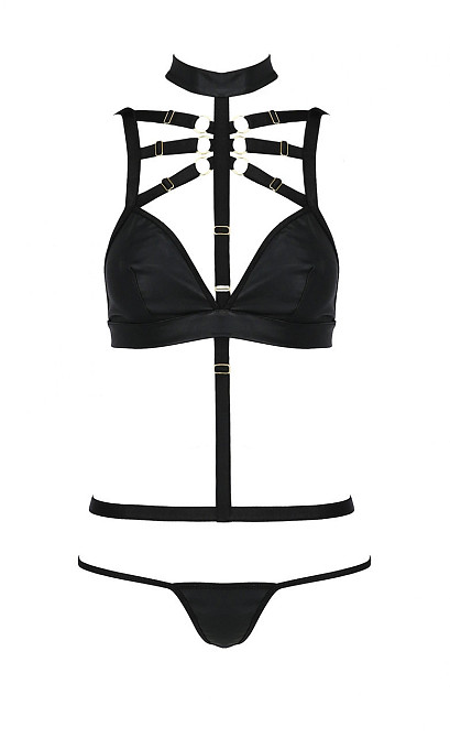Комплект білизни з чокером та стреп-стрічками LAMIS SET black S/M - Passion Sex Aura Київ - фото 3