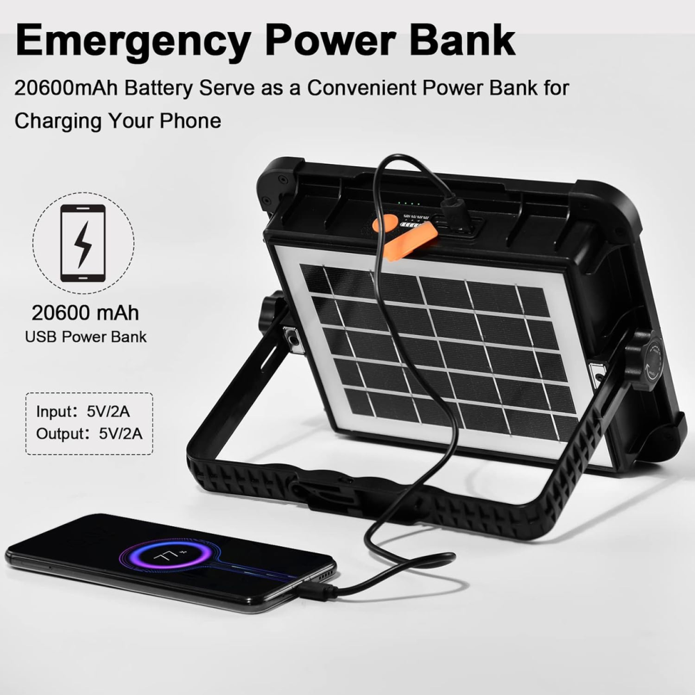 Акумуляторний прожектор iodoo 200W 20600mAh Сонячна панель Переносний ліхтар 20000 Lm IP66 для кемпінгу та дому Київ - фото 5