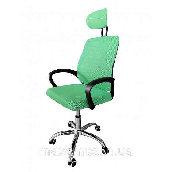 Кресло офисное B6-2-00 зеленое компьютерное эргономичное кресло с подголовником для дома и офиса Мостиска