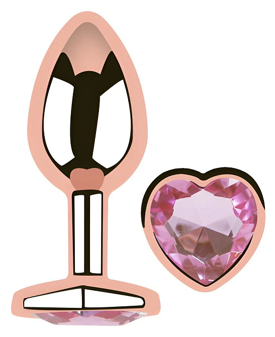 Анальная пробка EGZO Rose Gold Heart Plug S с розовым кристаллом, стальная Sex Aura Киев - изображение 2