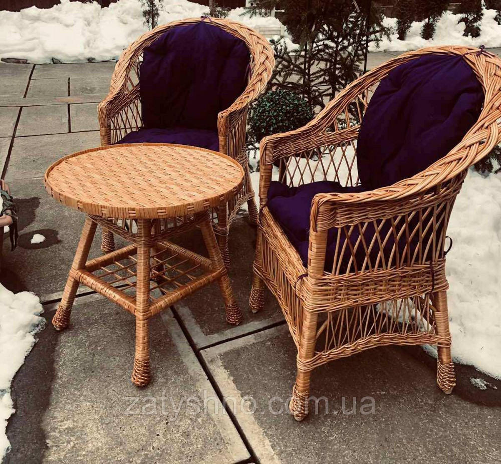 Крісла та стіл плетені з лози|Меблі з лози з накидками |меблі з лози з круглим столом Київ - фото 5