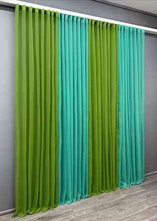 Декоративная гардина из шифона цвет оливковый с бирюзовым 012дк (н115-н117) Киев