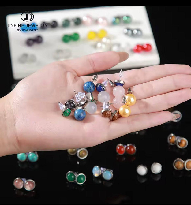 Сережки гвоздики з каменем котяче око білі, мінімалістичні сережки кульки 6 мм Київ - фото 2