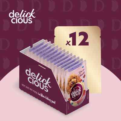 Вологий корм для собак Delickcious Пластівці з ягнятиною та лісовими ягодами у вершковому соусі 80 г (4820269141858) Вінниця