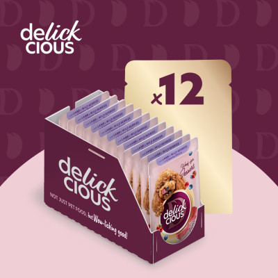 Вологий корм для собак Delickcious Пластівці з ягнятиною та лісовими ягодами у вершковому соусі 80 г (4820269141858) Вінниця - фото 5