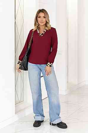 Блуза жіноча з довгими рукавами "Briana" | Норма і батал Бордовий, 46-48 Київ