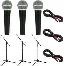 Микрофон ZESTAW 3 Mikrofony Shure SM58 Dynamiczne Wokalne+ Statywy i Kable XLR 10 m Киев