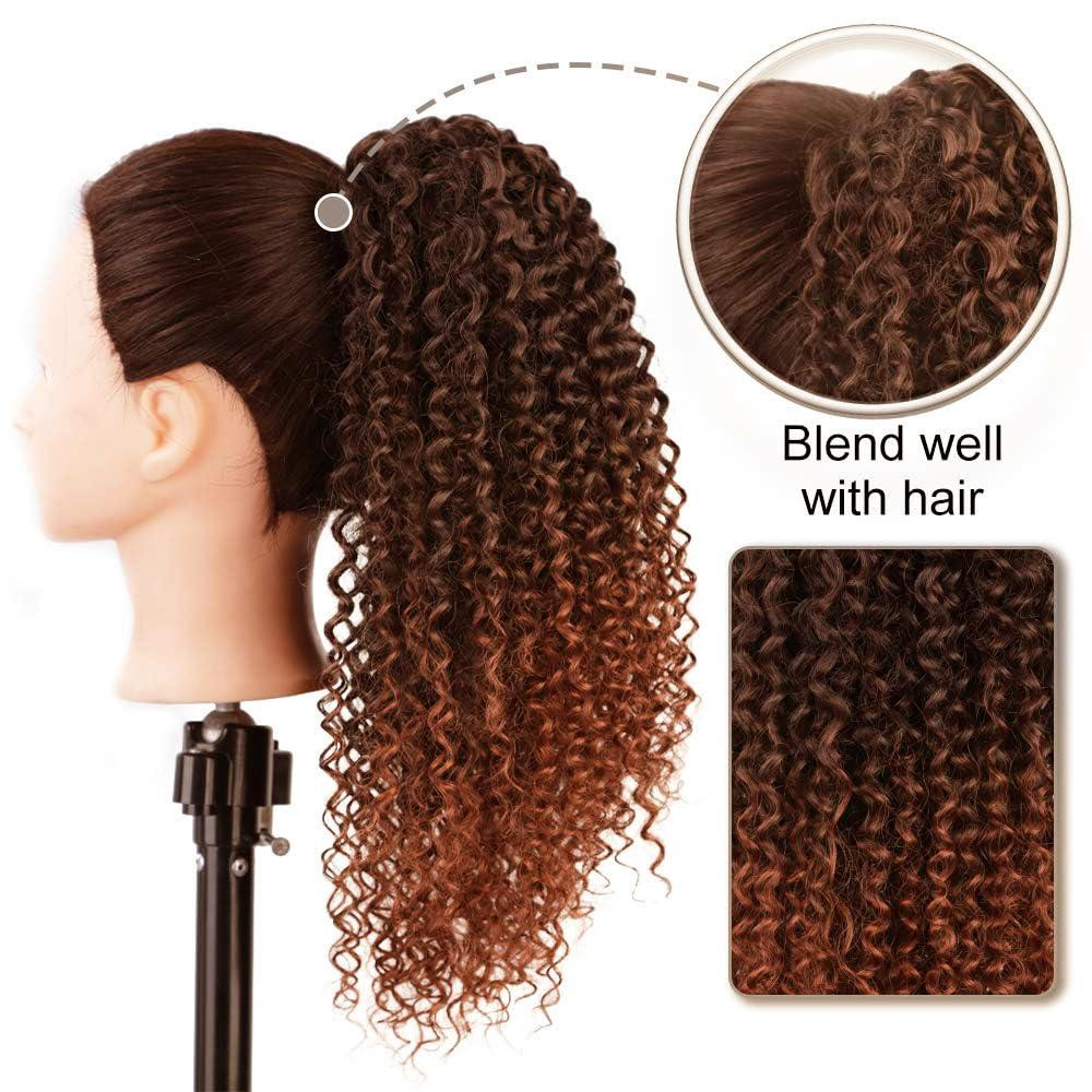 Хвіст накладний кучерявий афро 40 см каштановий з мідно-рудим омбре, шиньйон з шнурком, штучне синтетичне волосся Київ - фото 3