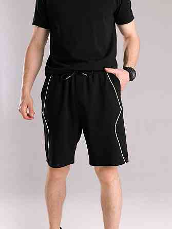 Чоловічі чорні шорти прямого крою весна/літо Pobedov Shape. Однотонні базові чоловічі чорні шорти Київ