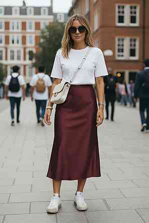 Жіноча атласна спідниця міді А-силует на резинці Харків