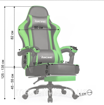 Компьютерное кресло с нагрузкам до 300 кг для геймера с подставкой для ног и регулировкой спинки Bonro Racing B-059 зеленое Мостиска