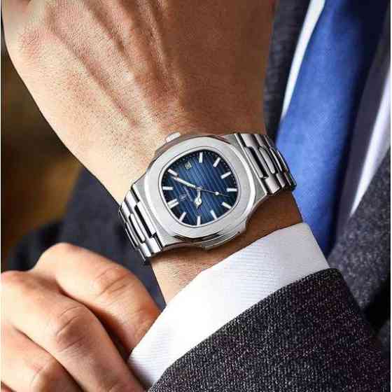 Чоловічий наручний годинник Poedagar Great (Сріблястий з синім) Вінниця