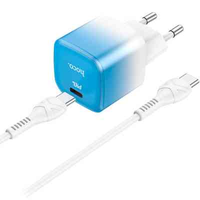 Зарядное устройство HOCO C101A USB-C PD20W + cable USB-C to USB-C Ice Blue (6931474769398) Винница