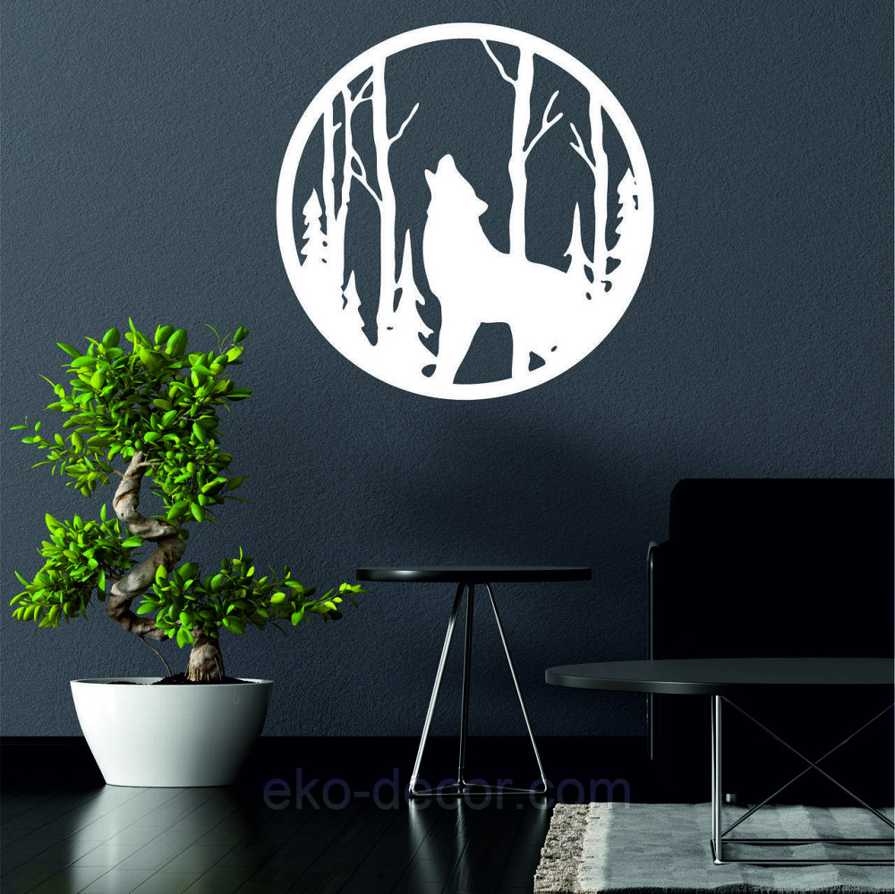 Декоративное настенное Панно «Волк», Декор на стену 90*90 см, Белый Киев - изображение 2