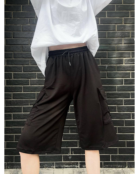 Жіночі повсякденні оверсайз шорти карго-бермуди двонитка Чорний Одеса - фото 8