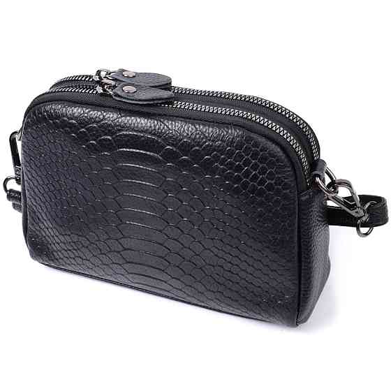 Компактна сумка для жінок на два відділення з натуральної шкіри Vintage 22799 Чорний Київ