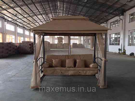 Садовые качели Bonro JD3060 4-х местная раскладная с навесом и москитной сеткой для сада и террасы коричневая Мостиська