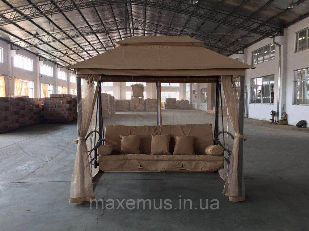 Садовые качели Bonro JD3060 4-х местная раскладная с навесом и москитной сеткой для сада и террасы коричневая Мостиська - фото 2