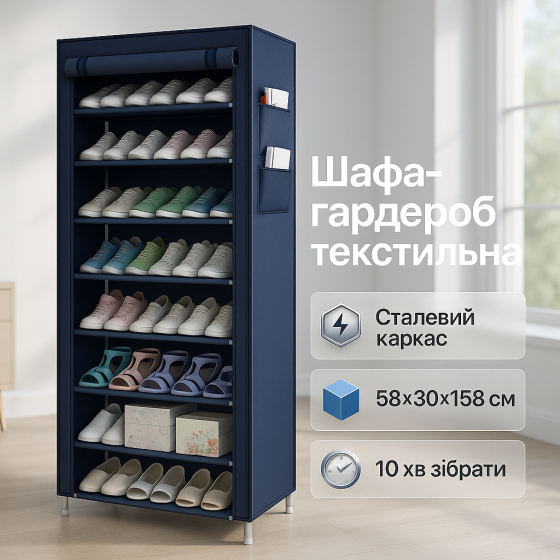 Легка тканинна шафа для зберігання, Шафа тканинна металева Портативна складна для одягу ZY-53 Львів