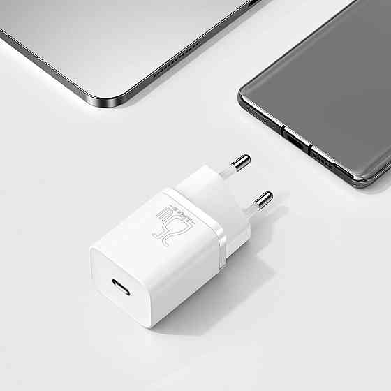 Мережевий зарядний пристрій Baseus Super Si Quick Charger 1C 25W EU Sets, колір білий (With Mini, колір білий Cable Type-C - Одеса